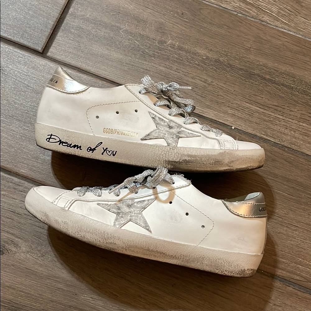 Golden Goose White Leather Superstar Sneakers with Silver Star
